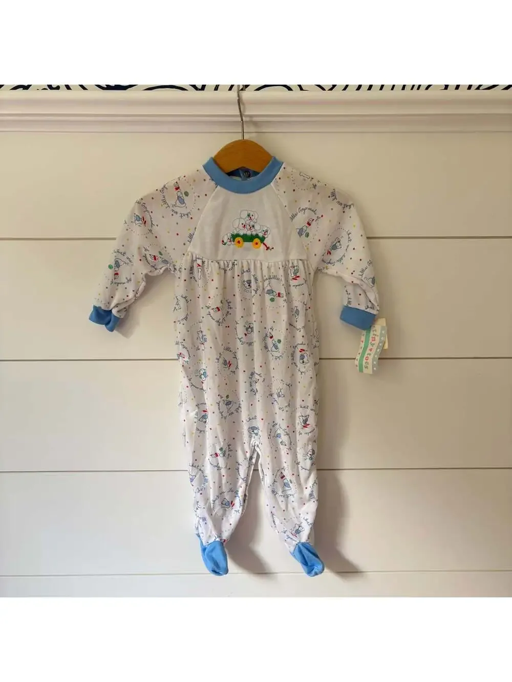 Vintage Tiny Toes Baby Boys Puppy Onesie Footed Pajamas Size 18-24 Months NWT